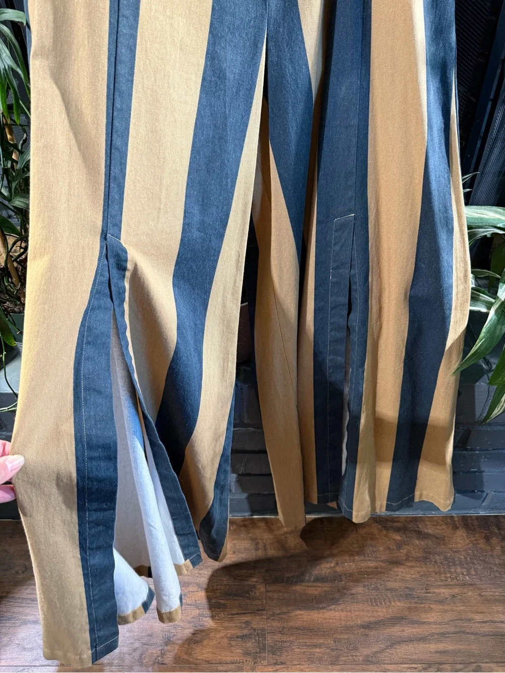 Free People Black and Tan Vertical-Stripe Marjorie Pants